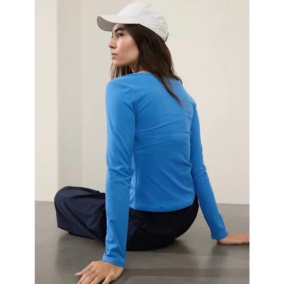 Athleta Signature Rib Square Neck Top Size L Ultramarine Blue Shirt Casual EUC - Picture 3 of 9